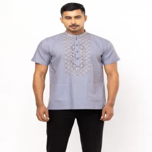 Slate Blue Embroidered Cotton Fatua
