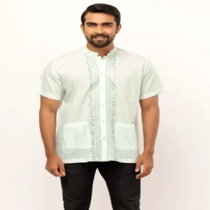 Mint Green Striped Embroidered Cotton Fatua