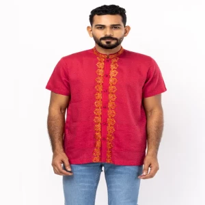 Maroon Embroidered Cotton Fatua