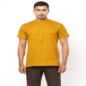 Yellow Ochre Embroidered Endi Cotton Fatua