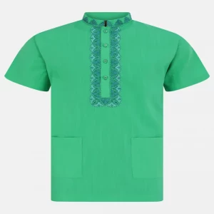 Green Embroidered and Printed Cotton Fatua