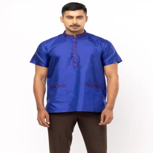 Blue Embroidered Silk Fatua