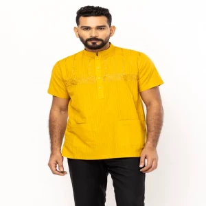 Mustard Embroidered Cotton Fatua