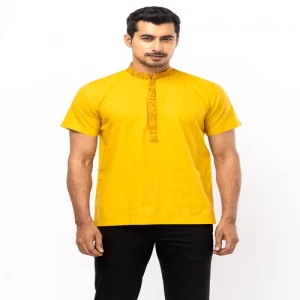 Mustard Yellow Embroidered Cotton Fatua