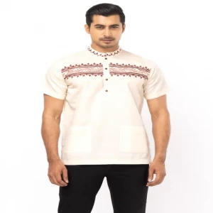 Ecru Printed and Embroidered Endi Cotton Fatua