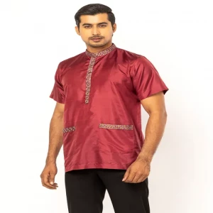 Maroon Embroidered Silk Fatua
