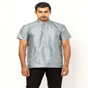 Blue-Grey Embroidered Endi Silk Fatua
