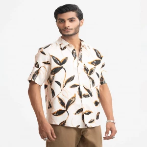 White Cotton Short-Sleeve Casual Shirt