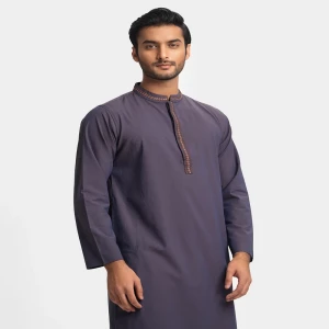 Purple Blended Jacquard Fitted Panjabi