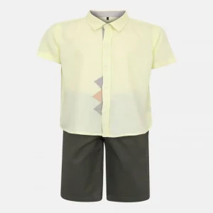 Lime Green Printed Cotton Shirt Pant Set 02
