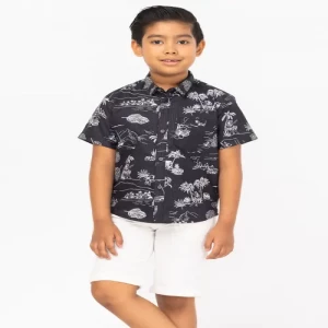 Black Printed Cotton Shirt Pant Set