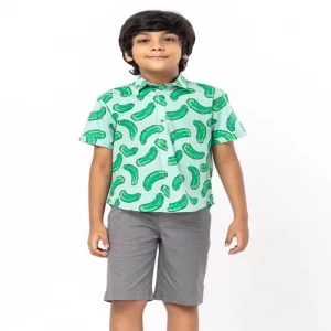 Turquoise Printed Cotton Shirt Pant Set