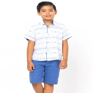 Blue Printed Viscose Shirt Pant Set