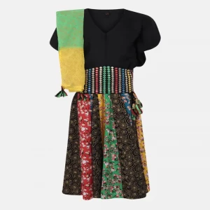 Black Printed and Embroidered Mixed Cotton Ghagra Choli