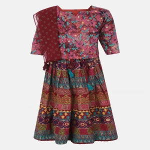 Maroon Printed Voile Ghagra Choli