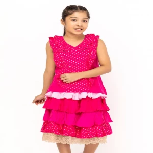 Fuchsia Printed Linen Skirt Top Set