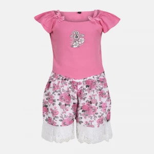 Pink Embroidered Linen Pant Top Set