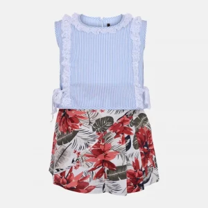 Blue Striped Linen Cotton Top Set
