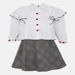 White Printed and Embroidered Mixed Cotton Skirt Top Set