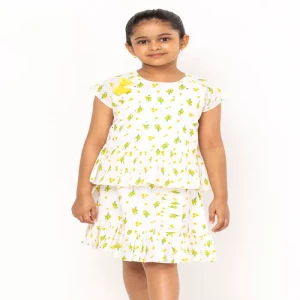 White Printed and Embroidered Cotton Skirt Top Set