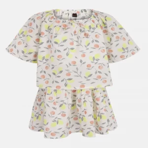 Off White Printed Cotton Skirt Top Set