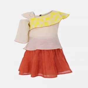 Beige Printed Mixed Cotton Skirt Top
