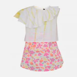 White Tie-Dyed and Embroidered Linen Skirt Top Set