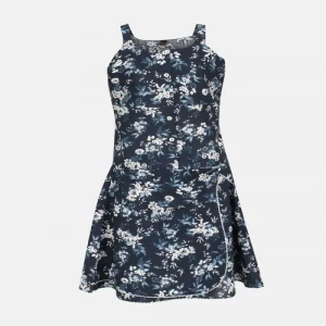 Navy Blue Printed Cotton Skirt Top Set