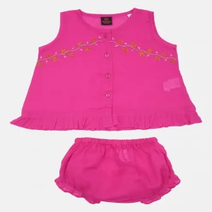 Magenta Embroidered Voile Nima Set