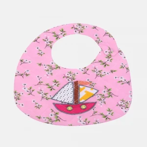Pink Printed And Embroidered Cotton Bib