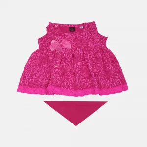 Fuchsia Printed Linen Frock Set