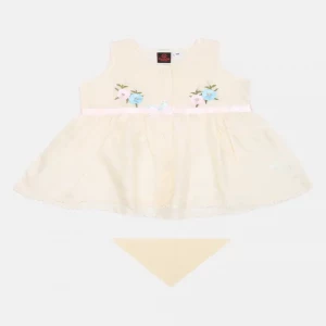Pastel Yellow Embroidered Cotton Frock Set