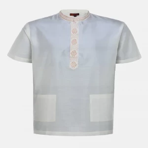 Ivory Embroidered Silk-Cotton Fatua