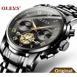 Men's OLEVS 2859 Quartz Wristwatch Fashion Business Stainless Steel Watch Black