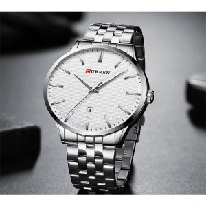 Curren 8364 Stainless Steel Analog Watch For Men Silver White