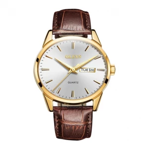 Olevs 6898 Men's Luxury Quartz Watch Waterproof Analog Watch Hand Calendar Clock Leather Strap Business Watch