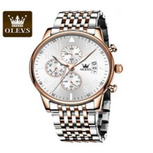 OLEVS Waterproof Watch For Men Business Fashion Multi-Function Chronograph Stainless Steel Strap Quartz Wristwatches