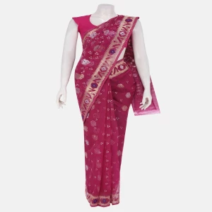 Magenta Half Silk Jamdani Saree