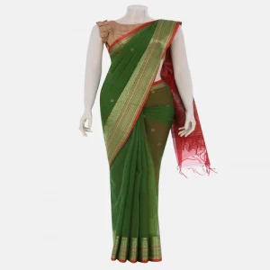 Green Tangail Half Silk Baluchari Saree