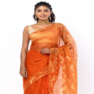 Orange Half Silk Jamdani Saree
