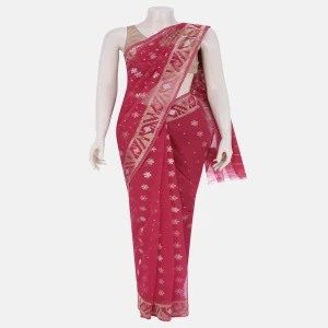 Fuchsia Half Silk Jamdani Saree