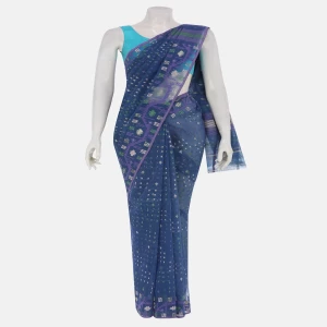 Blue Half Silk Jamdani Saree