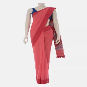 Coral Embroidered and Appliqued Cotton Saree