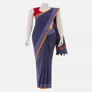 Blue Appliqued and Embroidered Cotton Saree