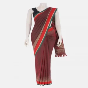 Red Printed and Erri Embroidered Cotton Saree