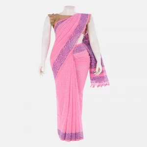 Pink Check Printed Cotton Saree