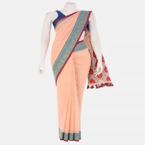 Peach Appliqued and Embroidered Cotton Saree
