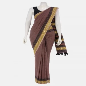 Coffee Printed Cotton Saree
