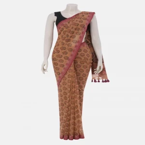 Light Brown Printed Cotton Saree
