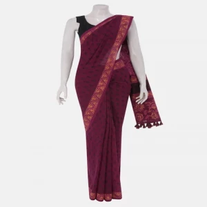 Burgundy Printed Cotton Saree
